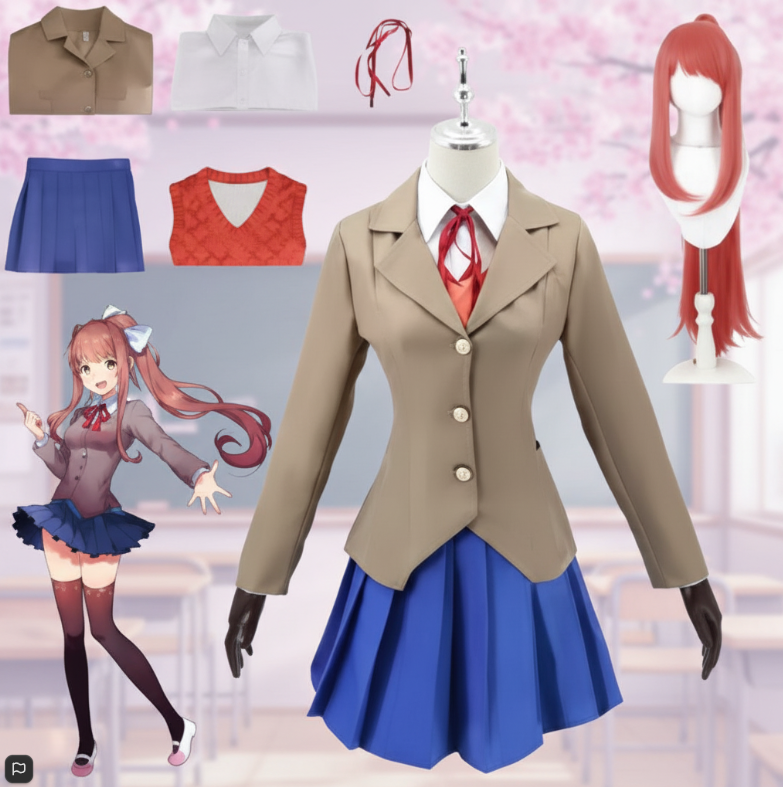 Anime Doki Doki Literature Club Monika Cosplay Costumes Sayori Yuri Natsuki Halloween Costumes for Women Dress Vestido Clothing