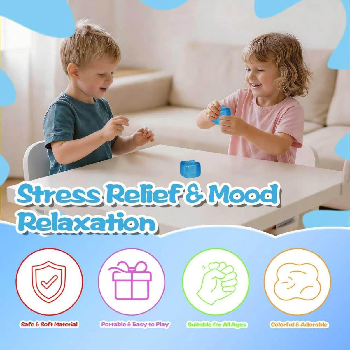 Slow Rising Stress Cube Squeeze Toy, 5cm/1.97in, Kids 3+(Blue)