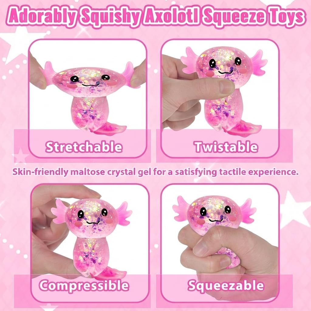 3.54 in Pink Glitter Standing Axolotl Squishy Slow Rising