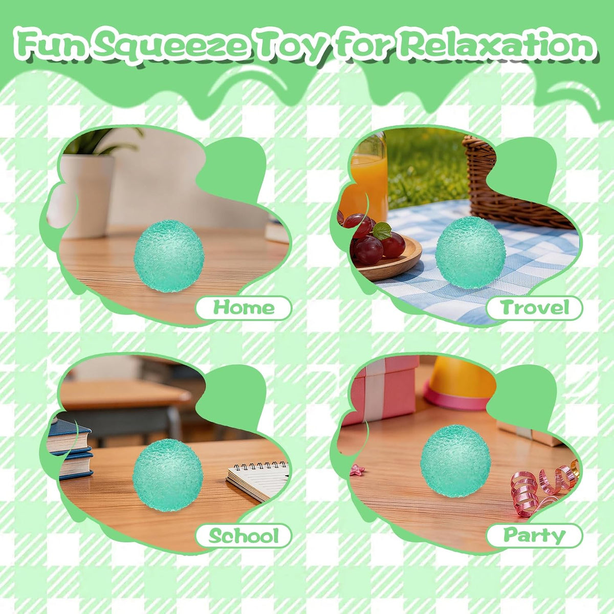 Textured Squishy Ball, 4cm (1.57in) Slow Rising Squeeze Toy for Kids Ages 3+ & Adults, Soft Sensory Desk Toy for Travel, Party Favors & Stocking Stuffers(Small-Green)