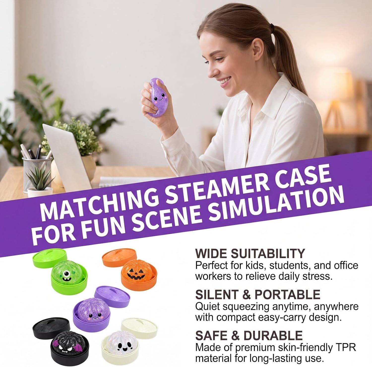 Halloween Spooky Ghost Ornament Squishy Dumpling Figurine for Adult Kid (Purple) | for Adults & Kids