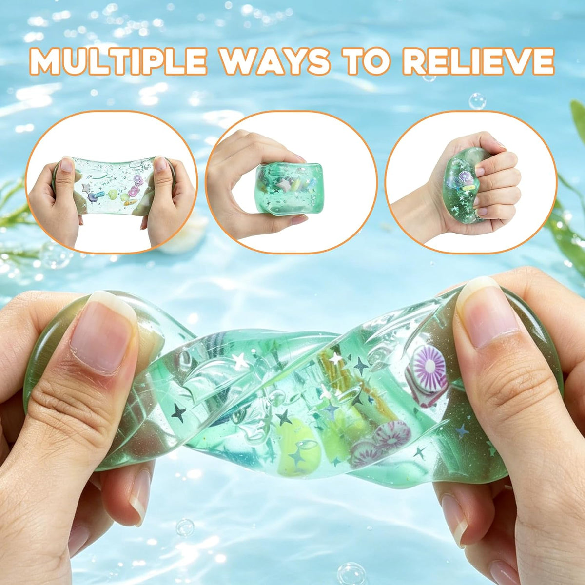 1Pc Squishy Stress Balls,Slow Rising Sensory Fidget Toy with Marine Shells Inside Square Soft Sensory Anxiety Relief Squeeze Cube for Adults Teens Kids(Green)