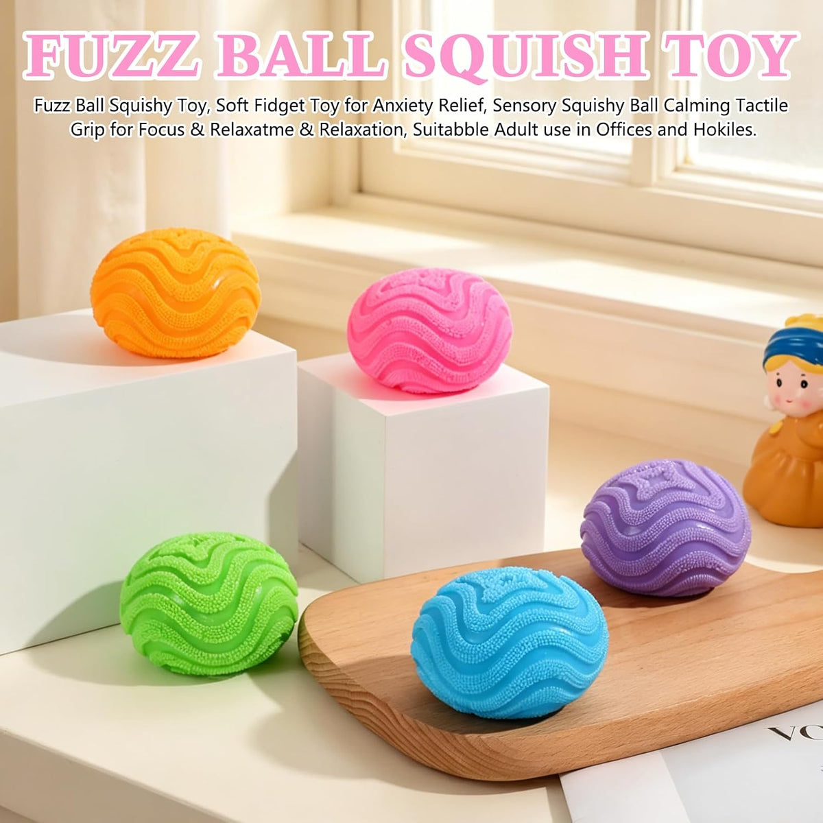 Fuzz Ball Squishy Face Squishy Soft Moldable Cute Slow Rise Relaxing Sensory for Adults (Orange)