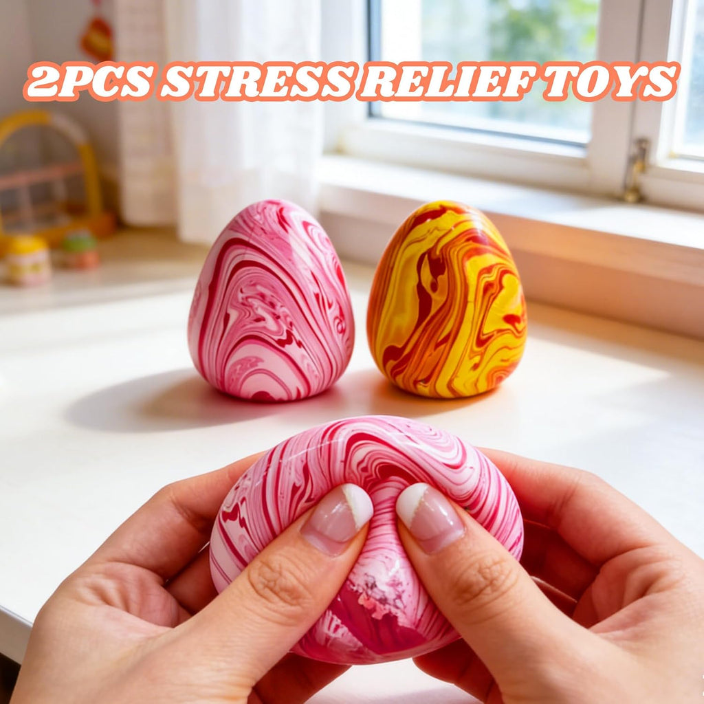 Stress Egg Squishy Toys, Marble Pattern Sensory Anxiety Relief Egg, Slow Rising Fidget Squishy for Adults & Kids, Calming Travel Sensory Toy for Autism/ADHD, Classroom Prizes Party Favors Gifts