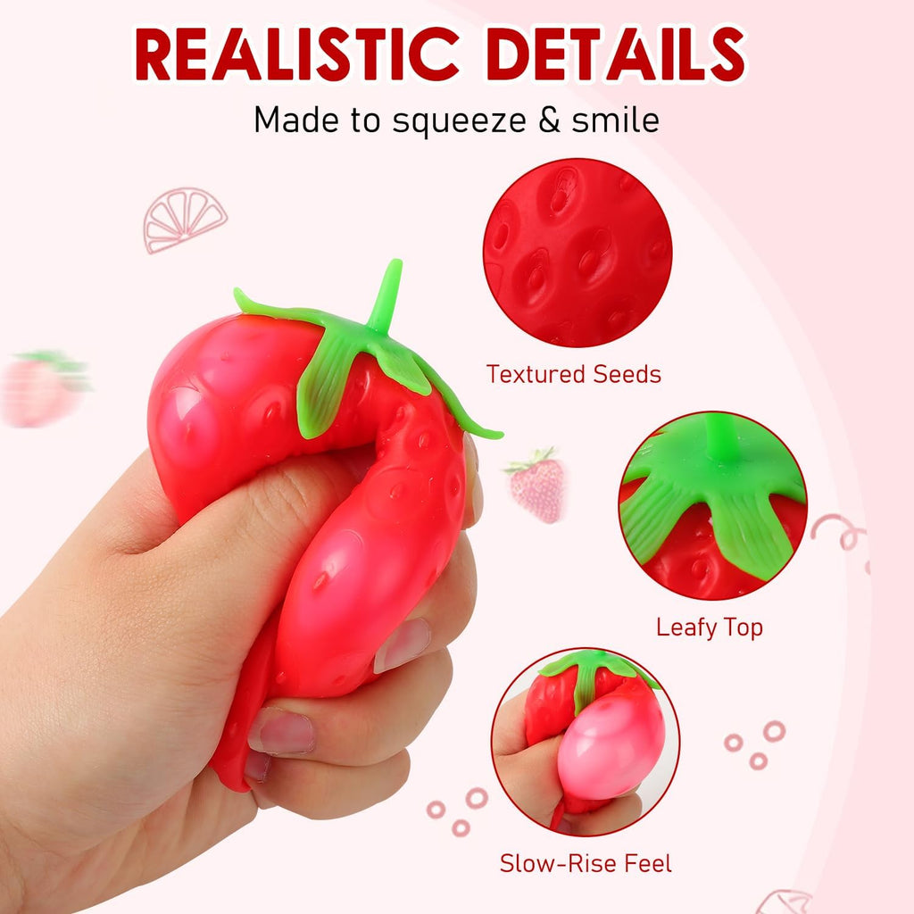 2pcs Squeezable Strawberry Toy,Squeezable Fruit Ball Realistic Strawberry Model Squishy Ultra Moldable Slow Rise Party Favor Pressure Release,Suitable for Adult use in Offices and Homes