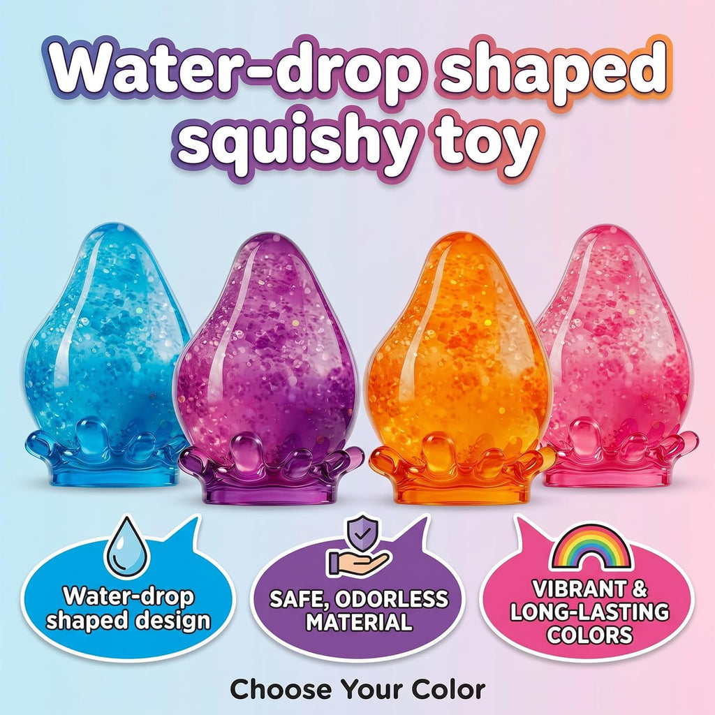 Water Drop Squishy Fidget Toy, Slow Rising Glitter Stress Ball Soft Sensory Squeeze for Anxiety Stress Relief, Classroom Prizes & Party Favors for Teens Adult (Orange)