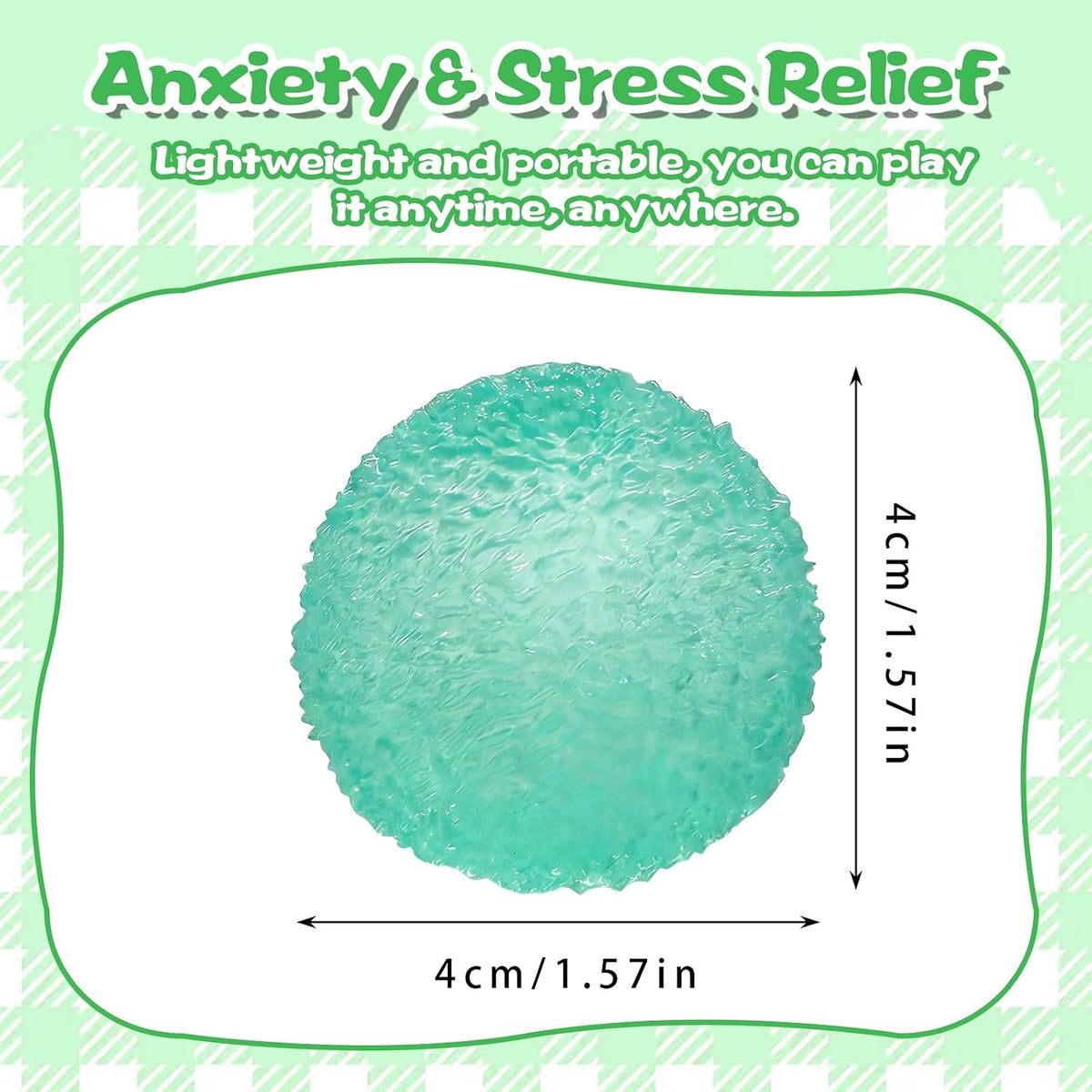 Textured Squishy Ball, 4cm (1.57in) Slow Rising Squeeze Toy for Kids Ages 3+ & Adults, Soft Sensory Desk Toy for Travel, Party Favors & Stocking Stuffers(Small-Green)
