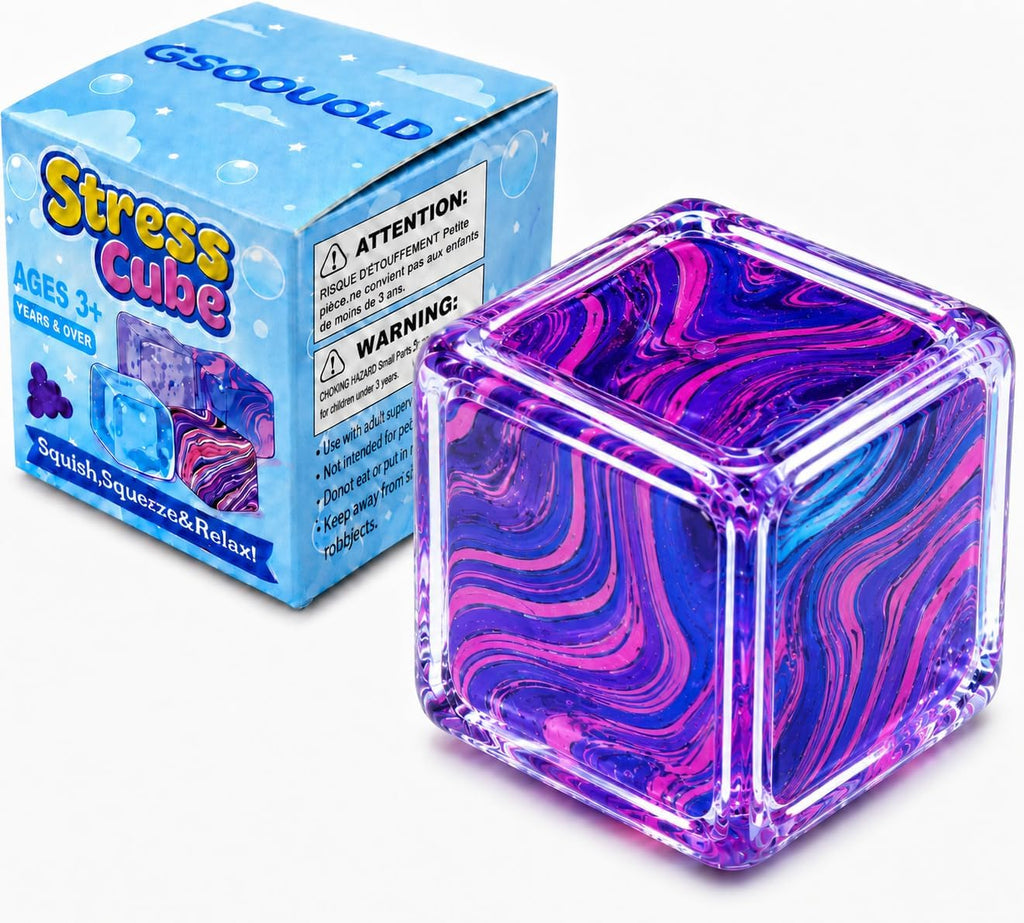 Stress Cube Fidget Toy, Sugar Ball Squishy Cube for Kids Adults, Soft Squishies Stress Relief Sensory Toy for Autism, Classroom Prize Toy Party Favor（5.0 Flow Purple）