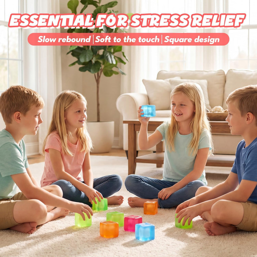 Fidget Toy Stress Cube, Slow Rising Squishy Cube, Anxiety Relief Stress Balls for Kids Adults Teens, Classroom Prize & Party Favor Stress Balls (Bule)