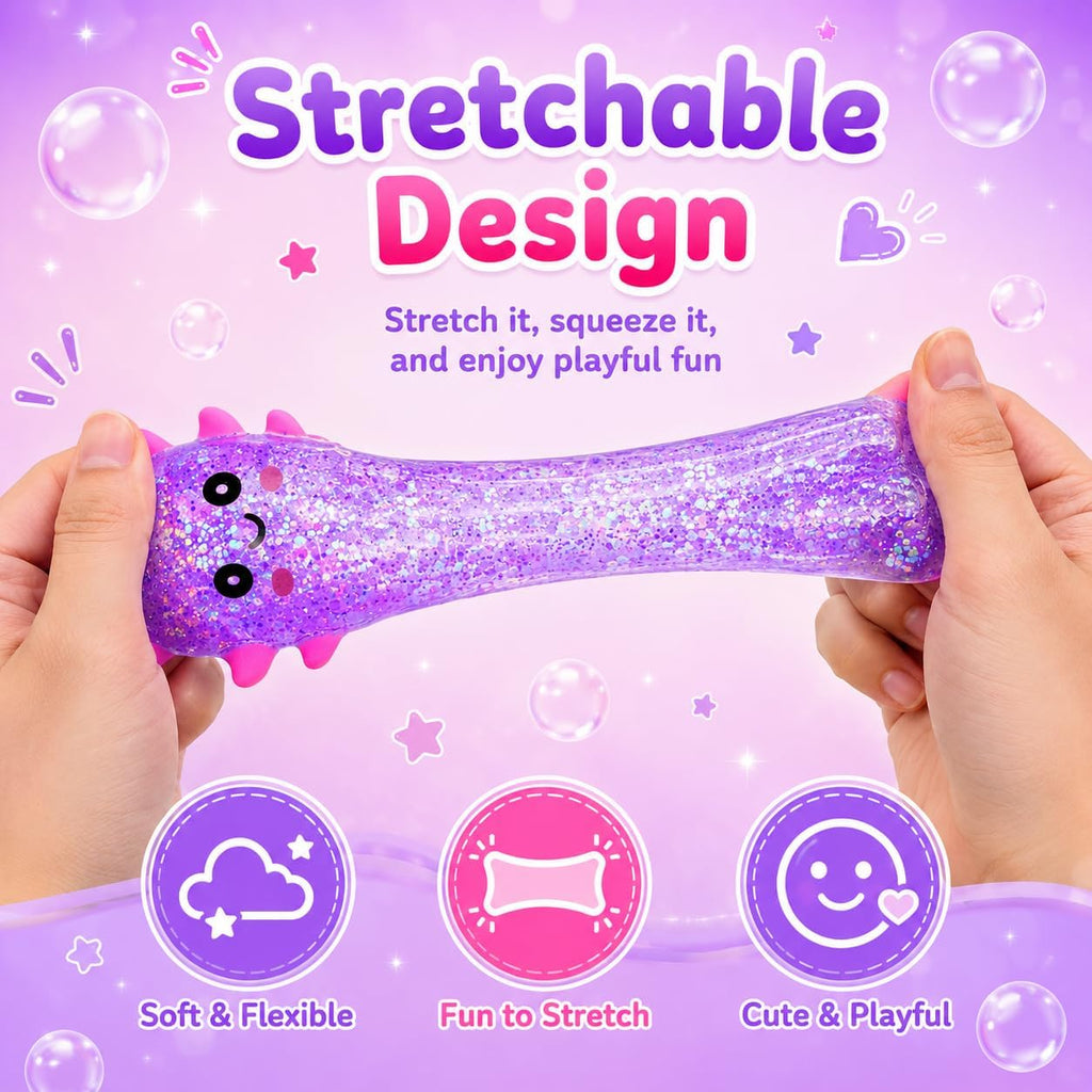 Axolotl Squishy Toy, Cute Glitter Stress Relief Squeeze Toy for Kids & Adults, Soft Sensory Fidget Toy for Stress Relief, Party Favors, Seated Axolotl (Purple)
