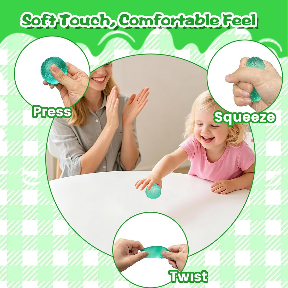 Textured Squishy Ball, 4cm (1.57in) Slow Rising Squeeze Toy for Kids Ages 3+ & Adults, Soft Sensory Desk Toy for Travel, Party Favors & Stocking Stuffers(Small-Green)
