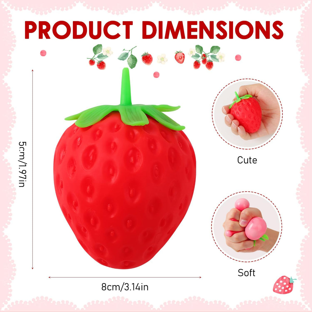 2pcs Squeezable Strawberry Toy,Squeezable Fruit Ball Realistic Strawberry Model Squishy Ultra Moldable Slow Rise Party Favor Pressure Release,Suitable for Adult use in Offices and Homes