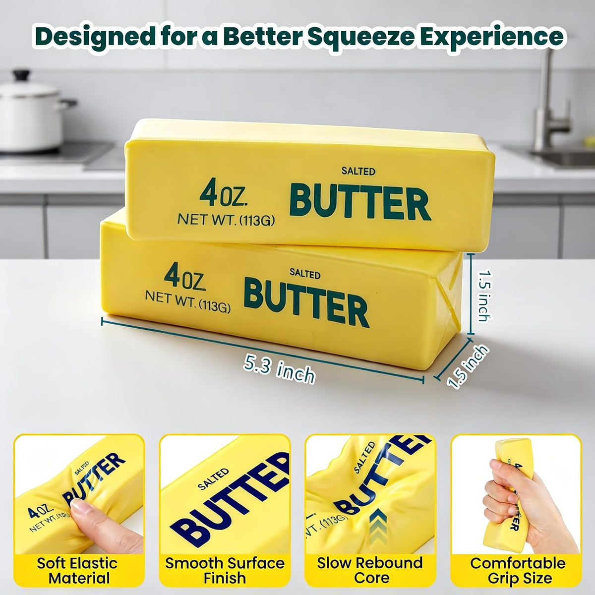 Butter Squishy Slow Rising Squeeze Toys, Yellow, 1PC