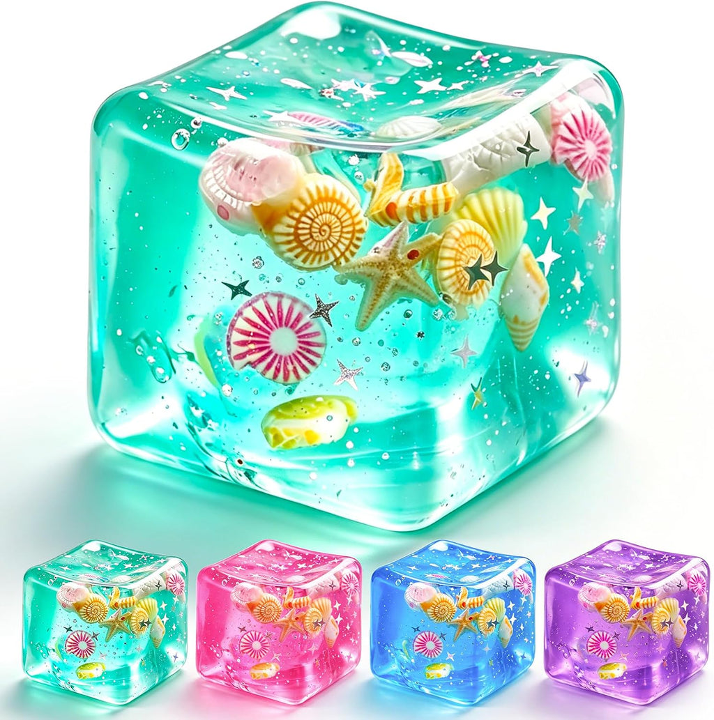 1Pc Squishy Stress Balls,Slow Rising Sensory Fidget Toy with Marine Shells Inside Square Soft Sensory Anxiety Relief Squeeze Cube for Adults Teens Kids(Green)