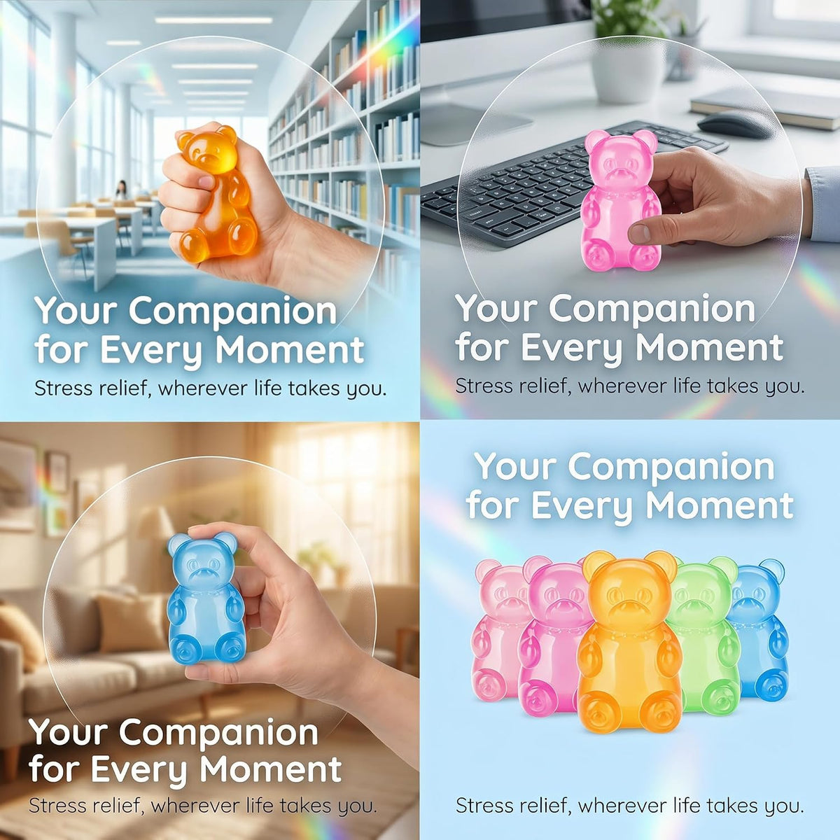 Gummy Bear Squishy Toys, Squeeze Fidget Toys for Kids and Adults- Blue