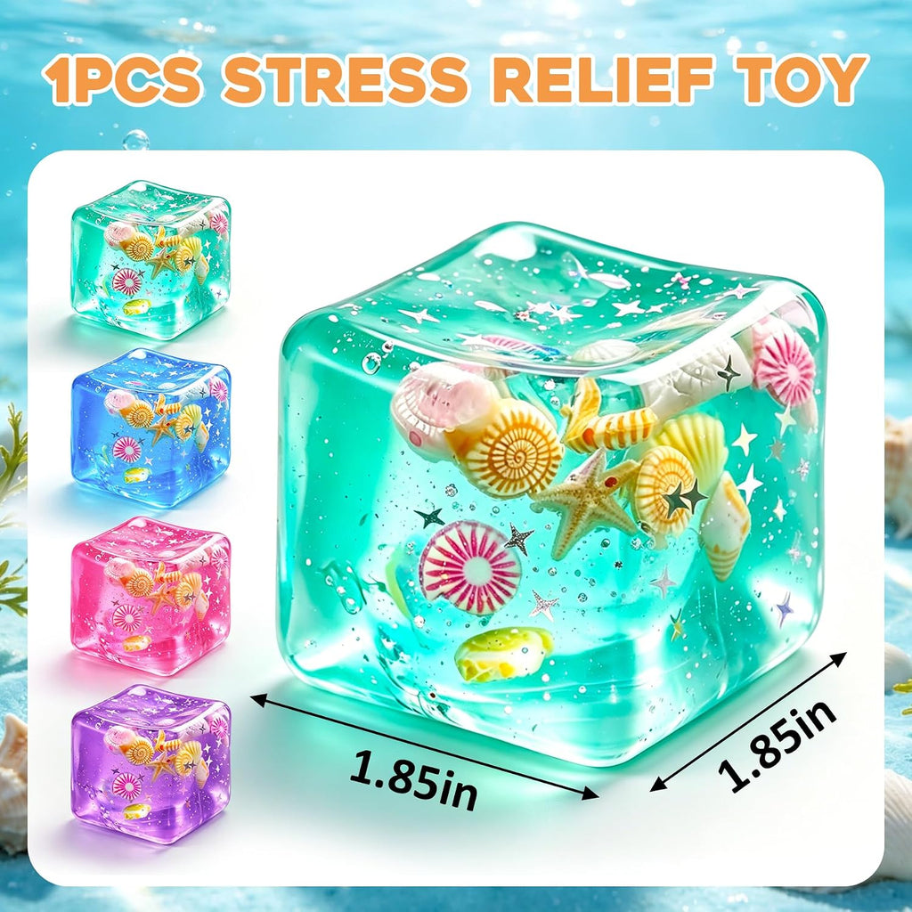 1Pc Squishy Stress Balls,Slow Rising Sensory Fidget Toy with Marine Shells Inside Square Soft Sensory Anxiety Relief Squeeze Cube for Adults Teens Kids(Green)
