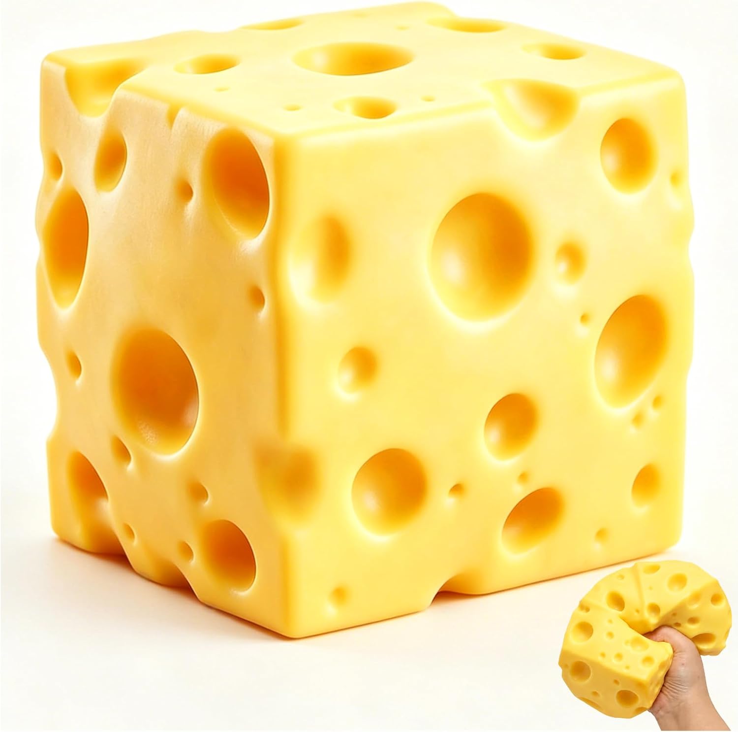 Giant Cheese Toy Realistic Design Cheese Smooth Bouncy Soft Rubber for Adult and Child Stress Relief Sensory Toy Gift Prize