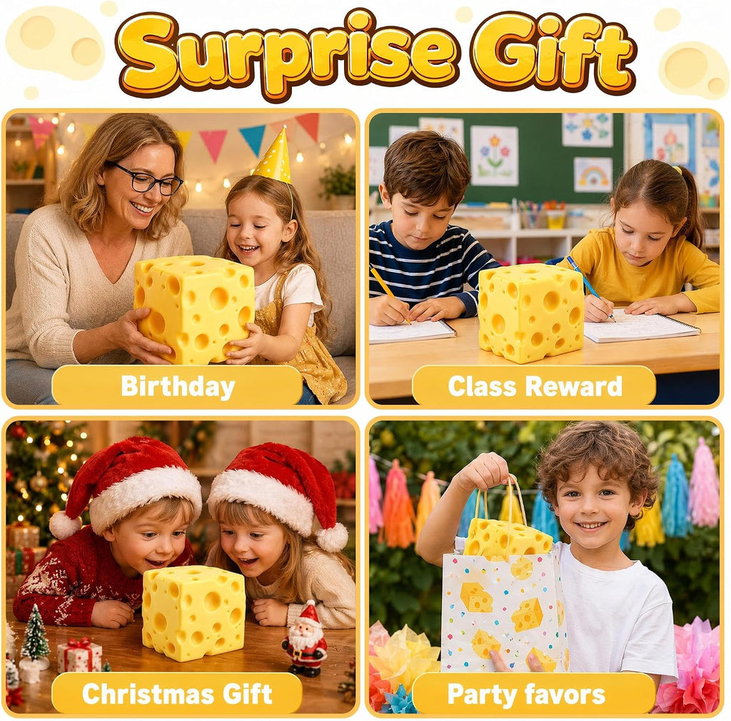 Giant Cheese Toy Realistic Design Cheese Smooth Bouncy Soft Rubber for Adult and Child Stress Relief Sensory Toy Gift Prize