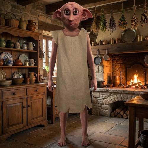 Dobby Costume Mask Elf Funny Halloween Party Cosplay Elf Ears Full Head Props Kids Cos Mask and Costume Full Set Decoration