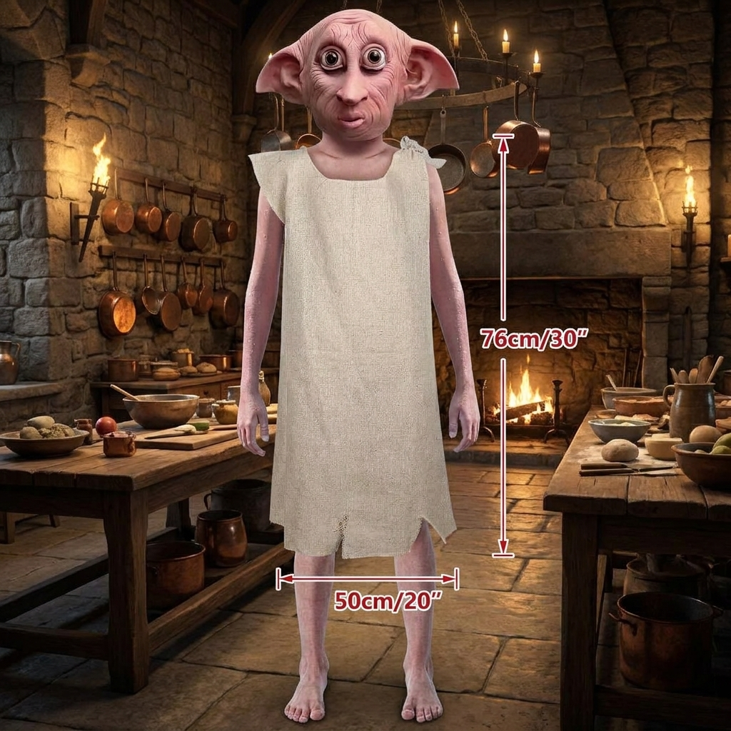 Dobby Costume Mask Elf Funny Halloween Party Cosplay Elf Ears Full Head Props Kids Cos Mask and Costume Full Set Decoration