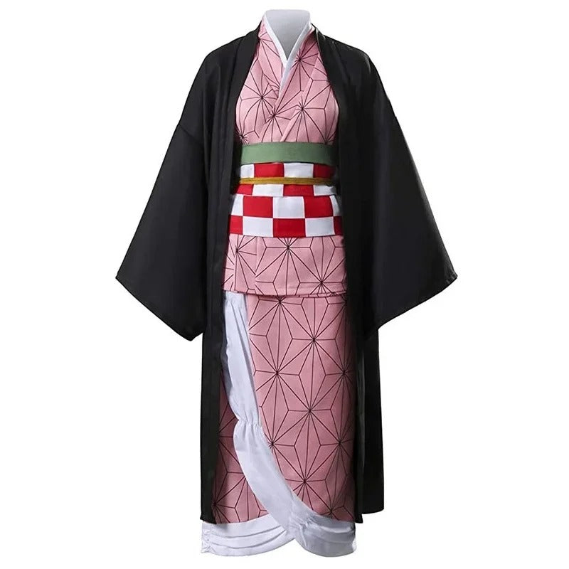 Adult Kids Anime Kamado Nezuko Costume Cosplay Earrings Figure Mask Keychain Shoes Wig Tooth Woman Girl Kimono Gift