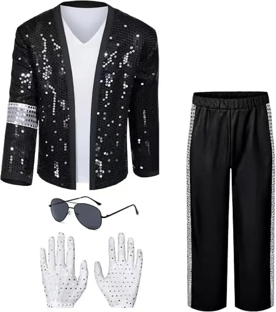 Kids Michael Jackson Costume Boys Superstar Singer Outfit Halloween Carnival Stage Performance Dance Cosplay Party Costume