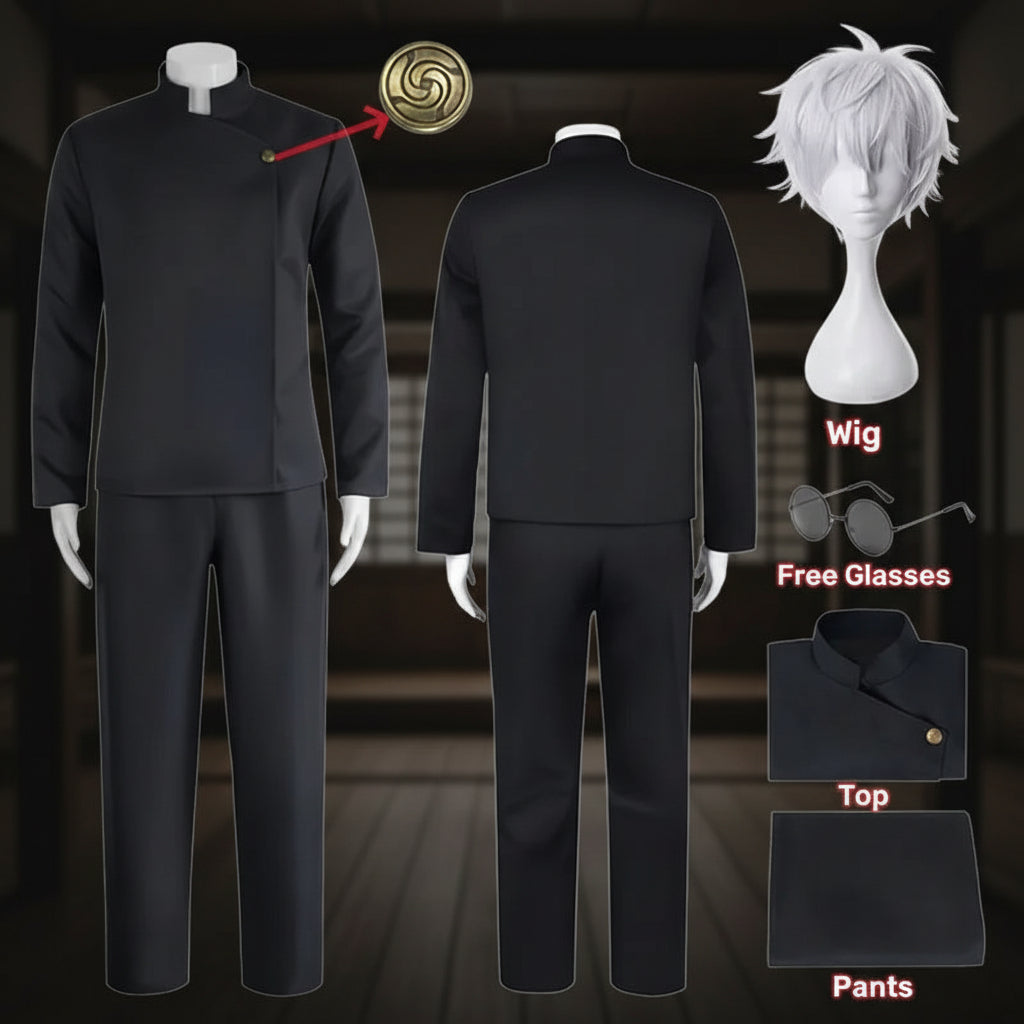 Jujutsu JJK High School Gojo Satoru Cosplay Costume Uniform for Men Women Shirt Pants Wig Halloween Uniform Full Sets