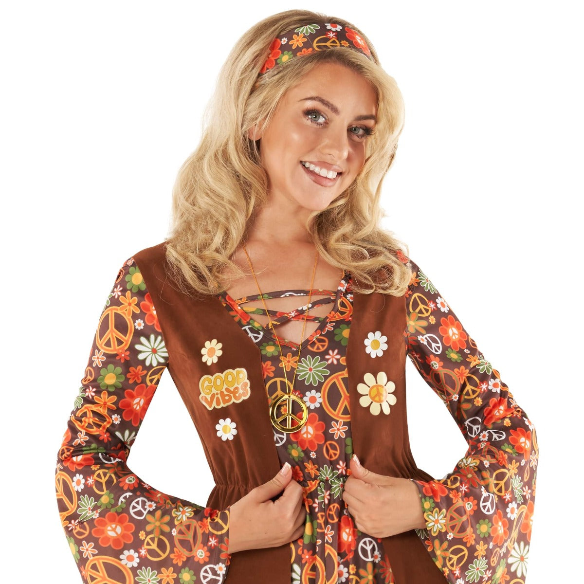 Womens Long Hippie Dress 60s Costume Brown