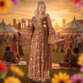 Womens Long Hippie Dress 60s Costume Brown